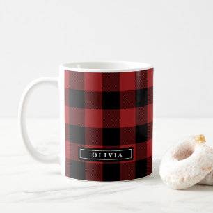 De Café Caneca Monogrammed do teste padrão vermelho da