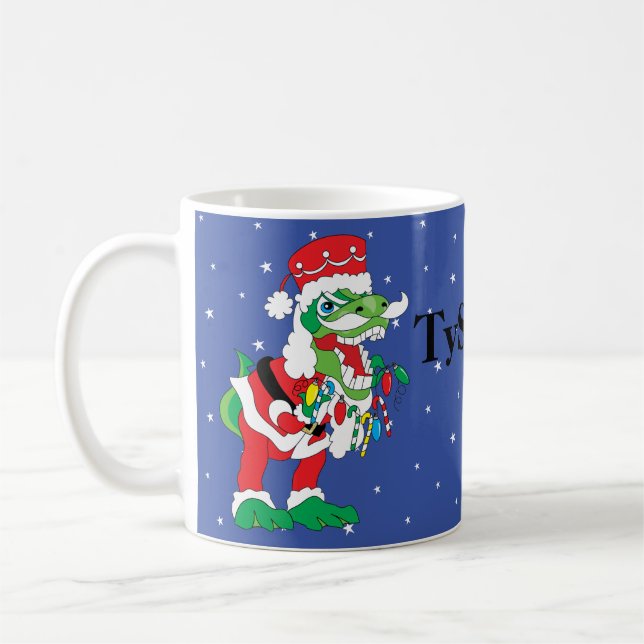 De Café Caneca Natal 11 oz. Estrelas "TySANTAsaurus Rex" (Esquerda)