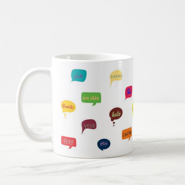 De Café Caneca "olá!" em línguas diferentes (Esquerda)