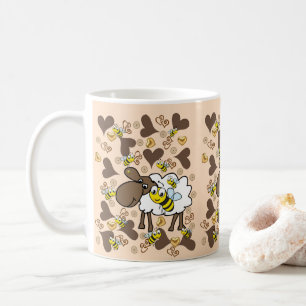 De Café Caneca Ovelhas Bege Corações Marrons