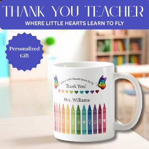 De Café Caneca para Professor - Crayons Hearts e Borboleta