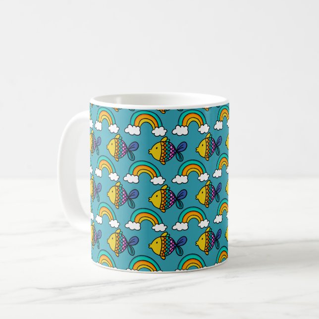 De Café Caneca Peixe Colorido e Arco-íris (Frente Esquerda)