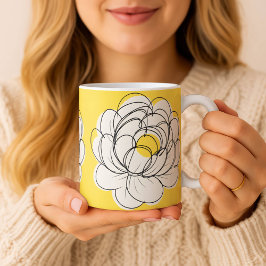 De Café Caneca Peônia Bold Amarelo Gráfico Flor Minimalist