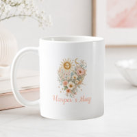 Caneca Personalizada Boho Floral Coração Sol Lua