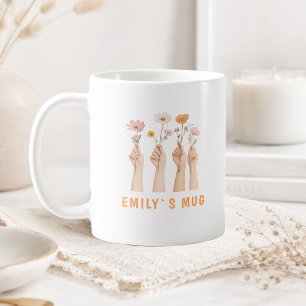 De Café Caneca Personalizada Boho Wildflower com Nome
