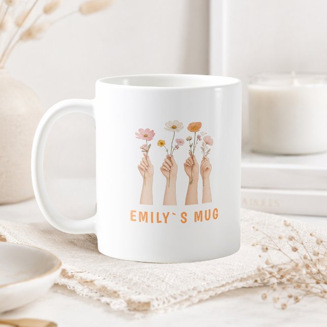 De Café Caneca Personalizada Boho Wildflower com Nome  (Personalized Boho Wildflower Mug with Name)