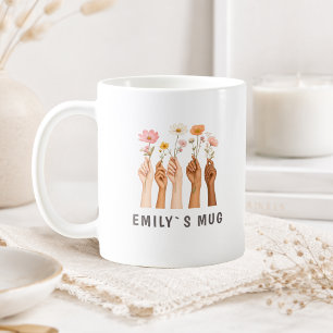 De Café Caneca Personalizada Boho Wildflower com Nome