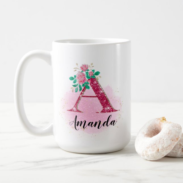De Café Caneca personalizada, brilho A monograma, nome per (Com Donut)