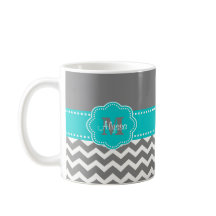 Caneca personalizada Chevron cinzenta e azul