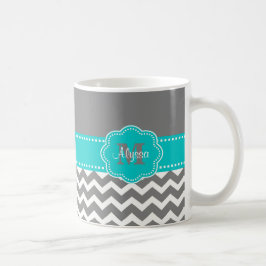 De Café Caneca personalizada Chevron cinzenta e azul