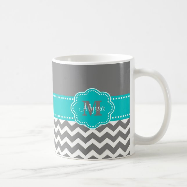 De Café Caneca personalizada Chevron cinzenta e azul (Direita)