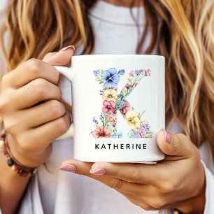 De Café Caneca Personalizada com Alfabeto Floral como Pres