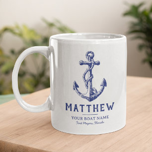 De Café Caneca Personalizada com Âncora Náutica e Nome do