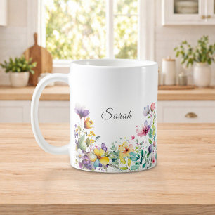 De Café Caneca Personalizada com Aquarela Floral Delicada
