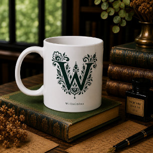 De Café Caneca Personalizada com Linocut Botânico da Letra