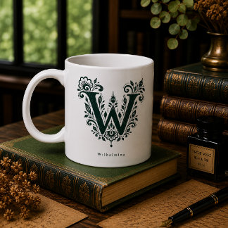 De Café Caneca Personalizada com Linocut Botânico da Letra