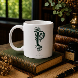 De Café Caneca Personalizada com Linocut Botânico da Letra