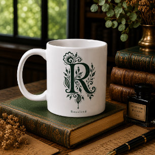 De Café Caneca Personalizada com Linocut Botânico da Letra