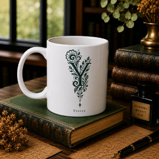 De Café Caneca Personalizada com Linocut Botânico da Letra