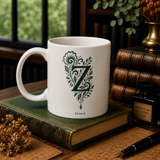 De Café Caneca Personalizada com Linocut Botânico da Letra
