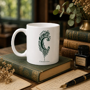 De Café Caneca Personalizada com Linocut Botânico da Letra