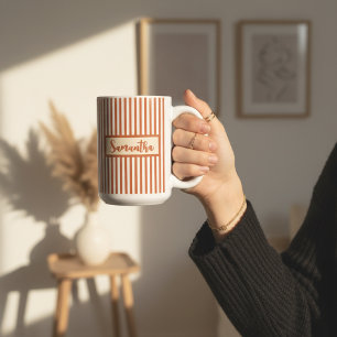 De Café Caneca Personalizada com Listras Laranja Presente