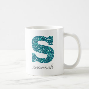De Café Caneca Personalizada com Monograma em Brilho Turqu