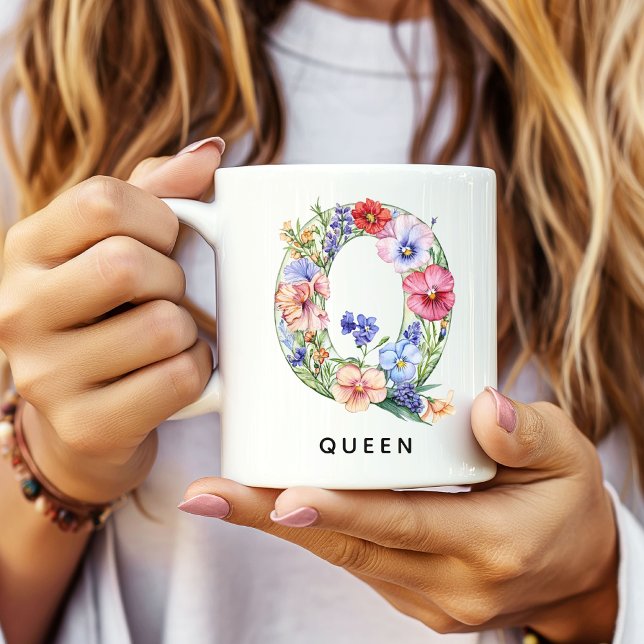 De Café Caneca Personalizada com Monograma Floral como Pre (floral alphabet mug gift for her, custom mug birthday gift wife, floral monogram graduation for girl)