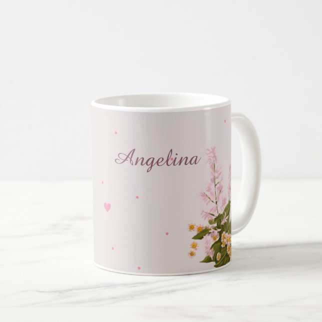 De Café Caneca Personalizada com Nome e Flores (Frente Esquerda)