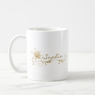 De Café Caneca Personalizada com Nome e Lírio em Dourado C