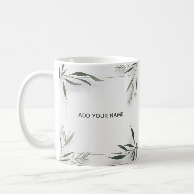 De Café Caneca Personalizada com Nome e Moldura Botânica M (Esquerda)
