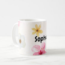 Caneca Personalizada com Nome Floral em Aquarela S