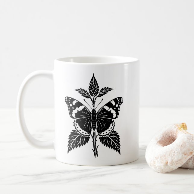 De Café Caneca Personalizada da Borboleta Almirante Vermel (Com Donut)