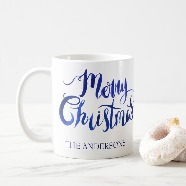 De Café Caneca personalizada do azul e do White Christmas (Com Donut)