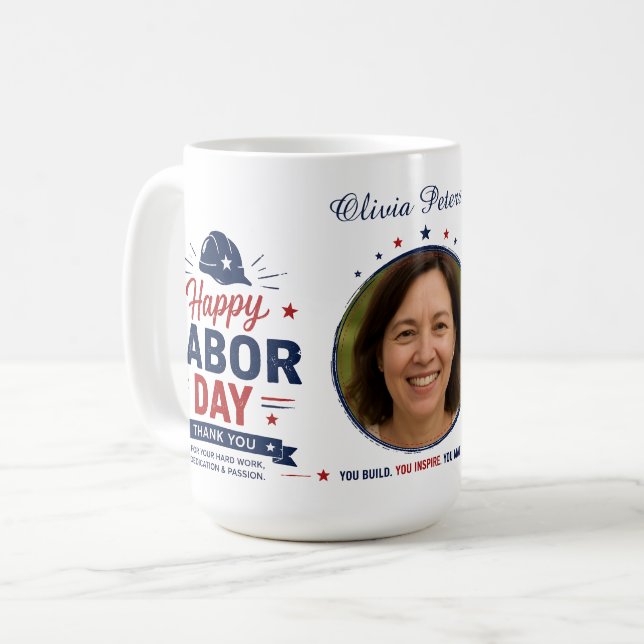 De Café Caneca Personalizada do Dia do Trabalhador com Fot (Frente Esquerda)