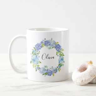 De Café Caneca personalizada dos Hydrangeas da aguarela