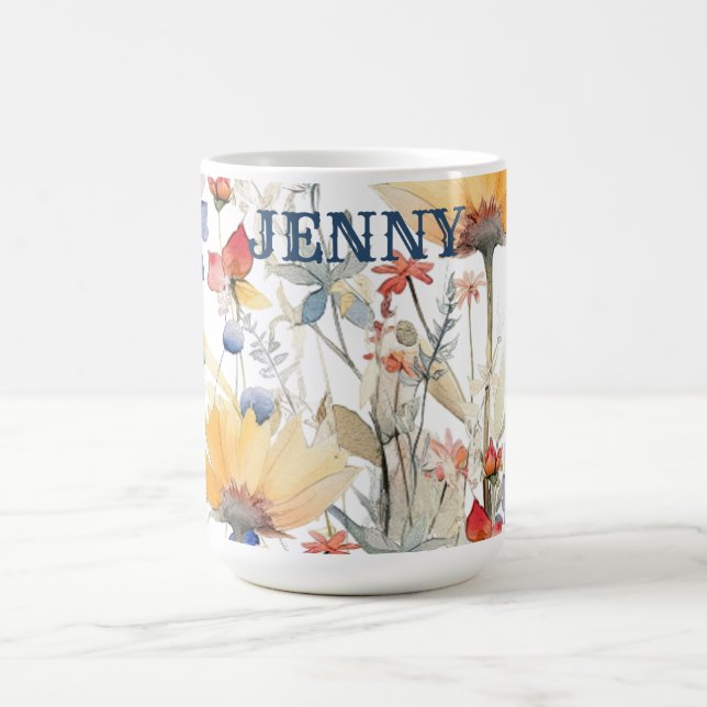 De Café Caneca Personalizada Dourada Azul Boho Flores Selv (Centro)