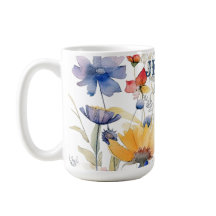 Caneca Personalizada Dourada Azul Boho Flores Selv