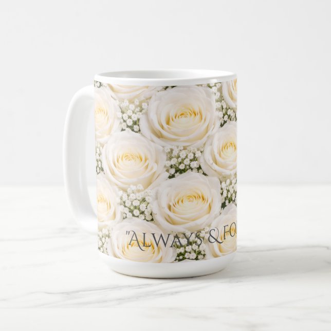 De Café Caneca Personalizada Elegante Rosa Branca com Nome (Frente Esquerda)