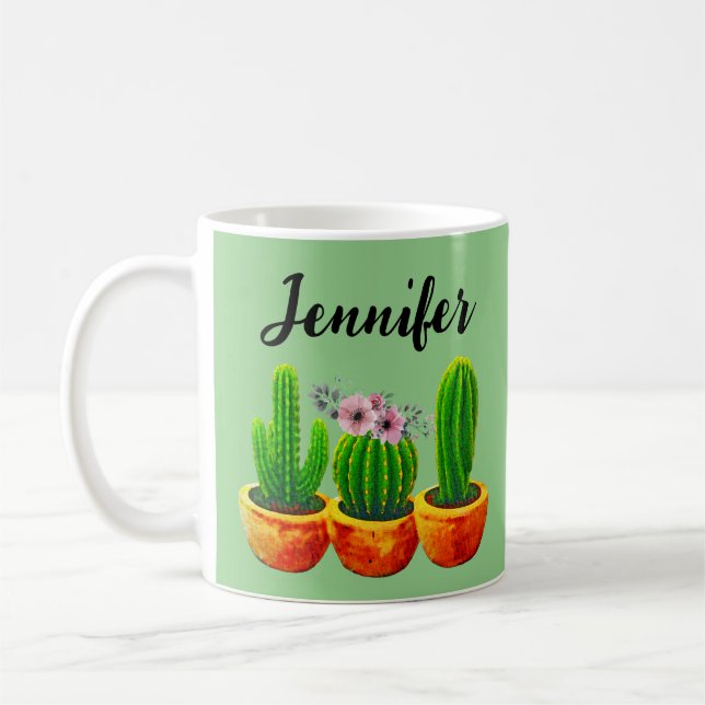 De Café Caneca Personalizada Floral Cacto Verde (Esquerda)