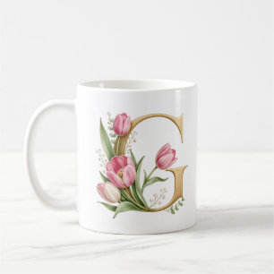 De Café Caneca Personalizada Floral Letra G Tulipa