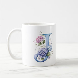 De Café Caneca Personalizada Floral Letra J Hydrangea