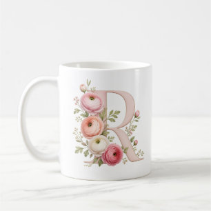 De Café Caneca Personalizada Floral Letra R Ranunculus