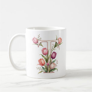 De Café Caneca Personalizada Floral Letra T Tulipa Jardim 