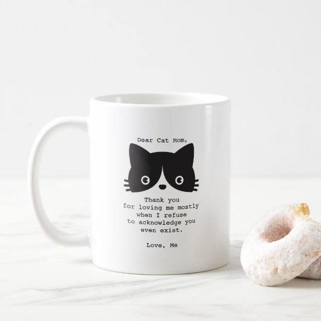 De Café Caneca Personalizada Gata Mãe Querida Preta e Bran (Com Donut)