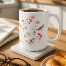 Caneca Personalizada Libélula Floral Rosa