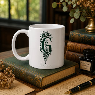 De Café Caneca Personalizada Linocut Botânico Letra G