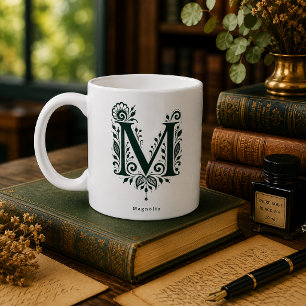 De Café Caneca Personalizada Linocut Botânico Letra M