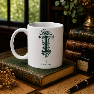 De Café Caneca Personalizada Linocut Botânico Letra T