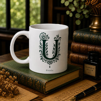 De Café Caneca Personalizada Linocut Botânico Letra U